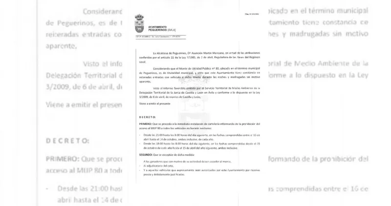 Peguerinos regula el acceso nocturno al MUP 80 para ganaderos y autorizados