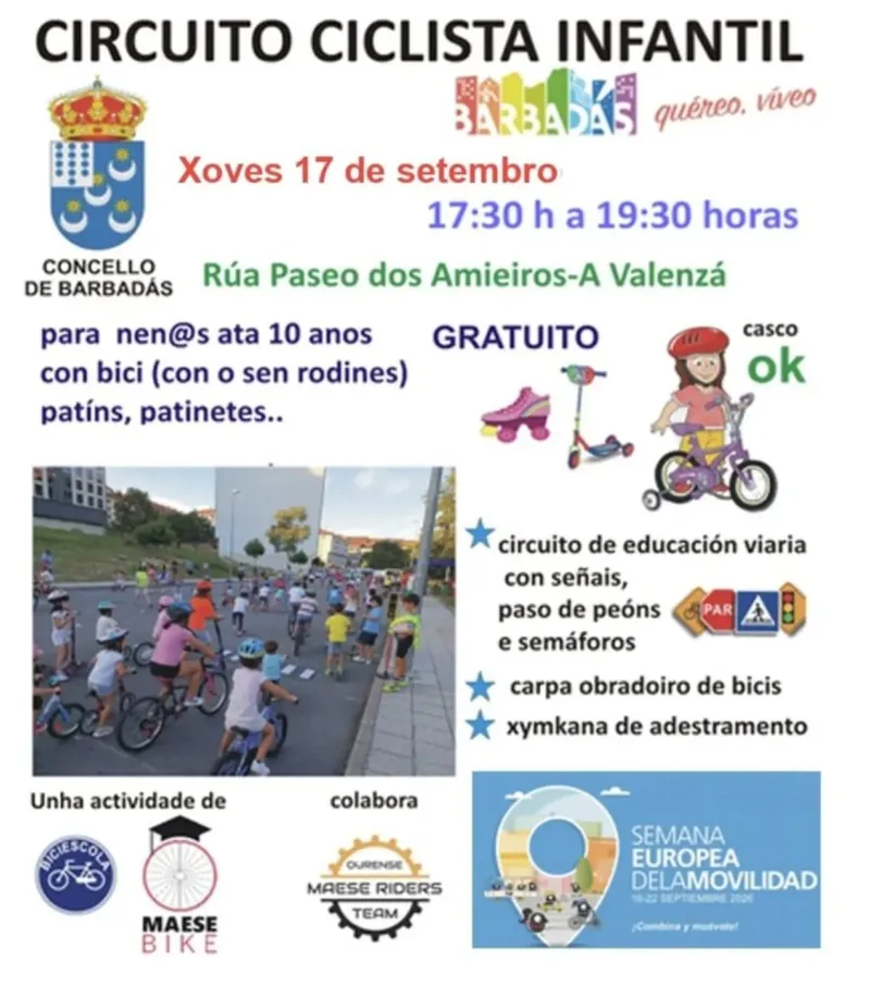Barbadás organiza un circuito ciclista infantil por la Semana Europea da Mobilidade