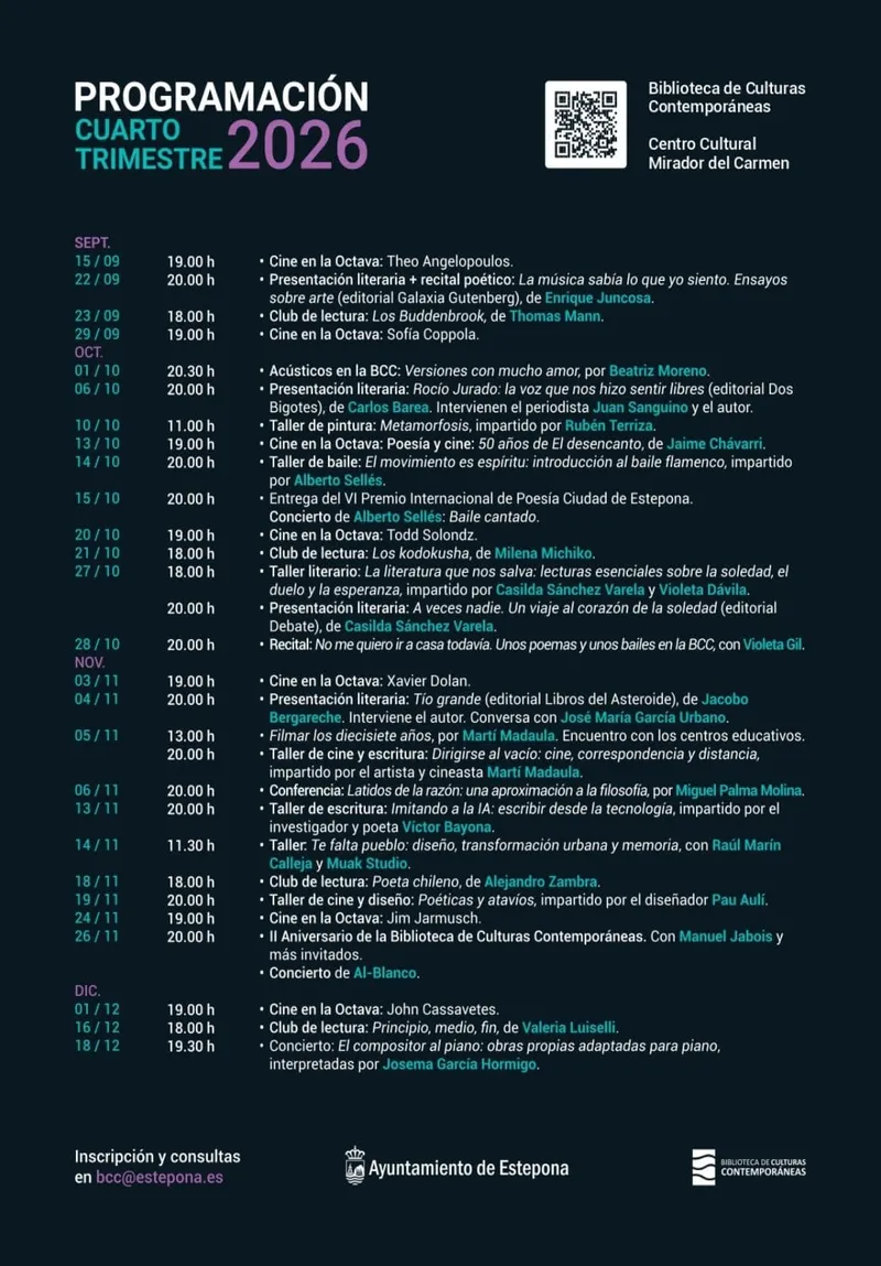 Estepona presenta una completa agenda cultural para el último trimestre de 2026