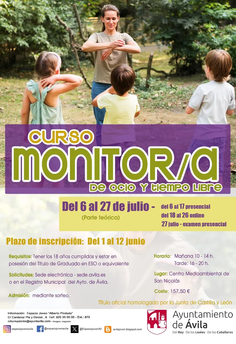 Ávila abre inscripciones para el curso de Monitor de Ocio y Tiempo Libre