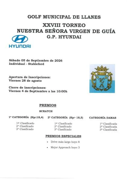 XXVIII Torneo Virgen de Guía de Golf en Llanes el 5 de septiembre