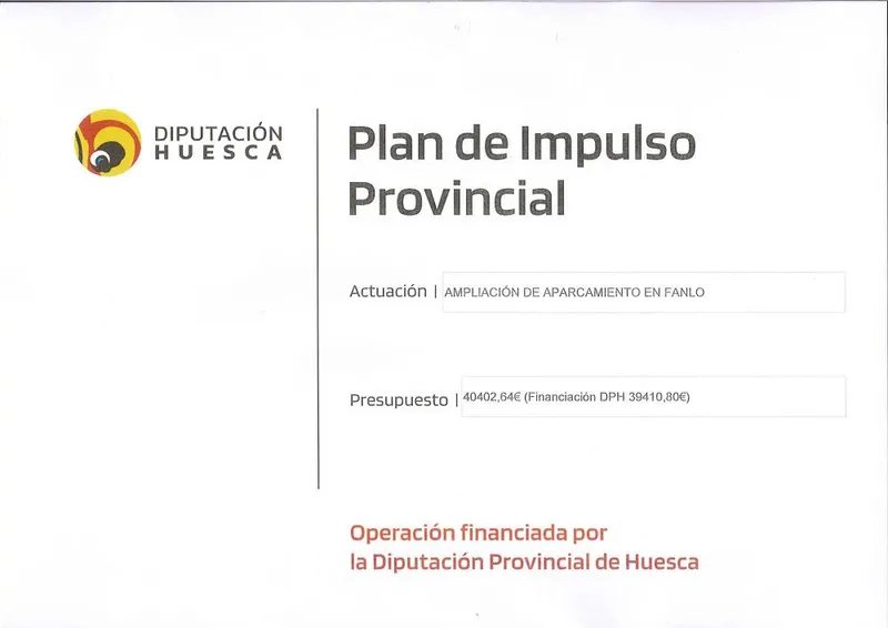 Diputación Provincial destina casi 40.000€ a la ampliación del aparcamiento de Fanlo
