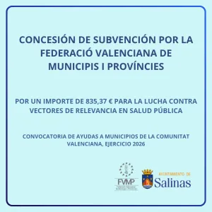 Salinas recibe una subvención de 835 € para la lucha contra vectores de salud pública