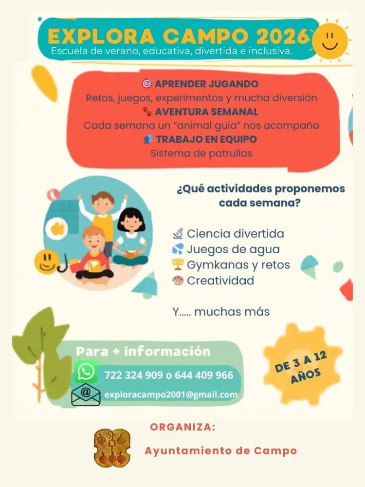El Ayuntamiento de Campo lanza la escuela de verano 'Explora Campo 2026' para niños de 3 a 12 años