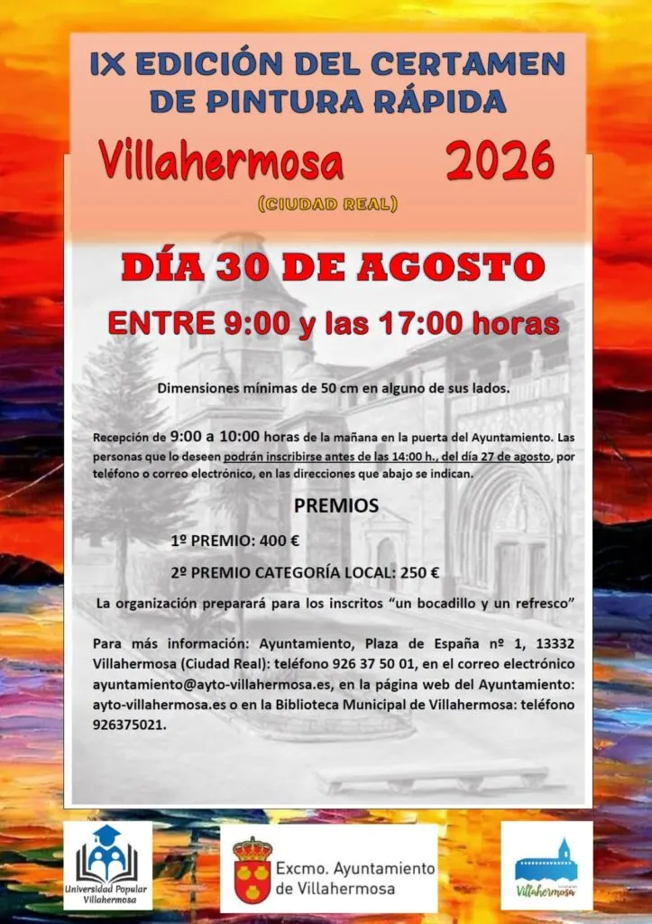 Villahermosa convoca su IX Certamen de Pintura Rápida con premios en metálico