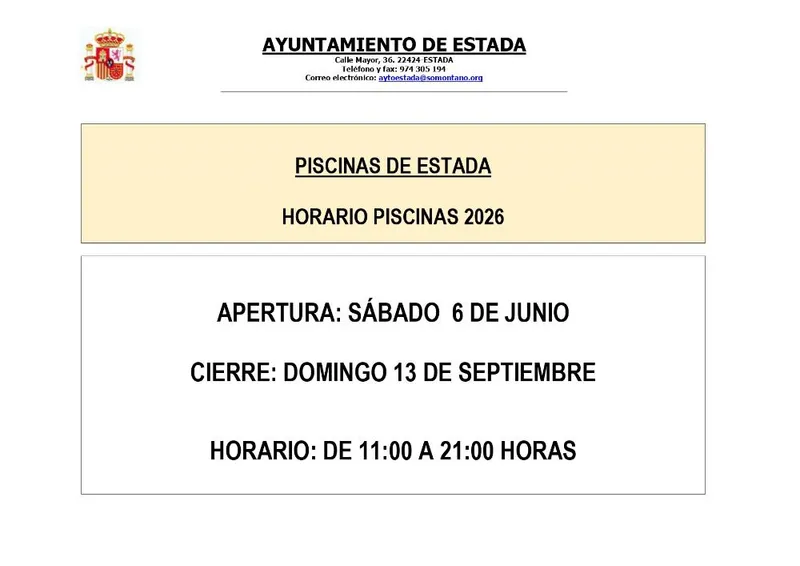 Estada abre sus piscinas municipales el 6 de junio con abonos desde 30 euros