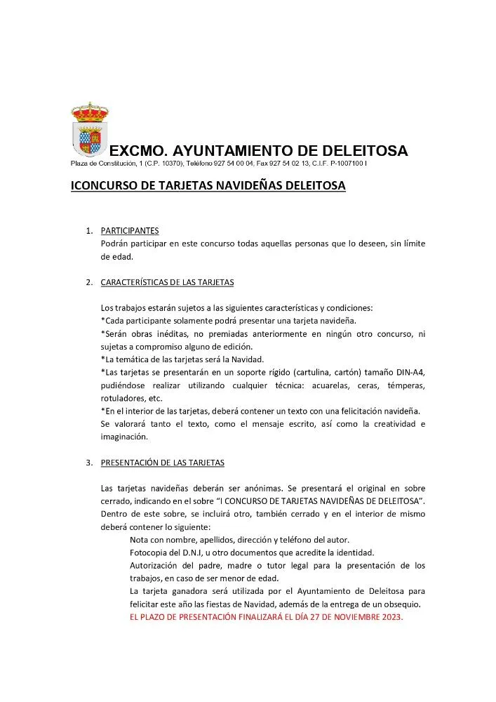 Deleitosa lanza el I Concurso de Tarjetas Navideñas para fomentar la creatividad local