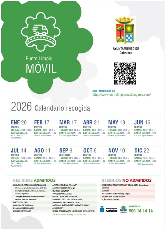 Cabranes informa sobre el calendario del Punto Limpio móvil para el reciclaje