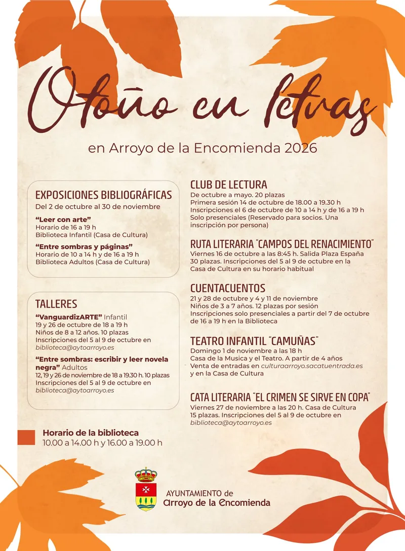 Arroyo de la Encomienda celebra 'Otoño en Letras 2026' con un programa cultural diverso