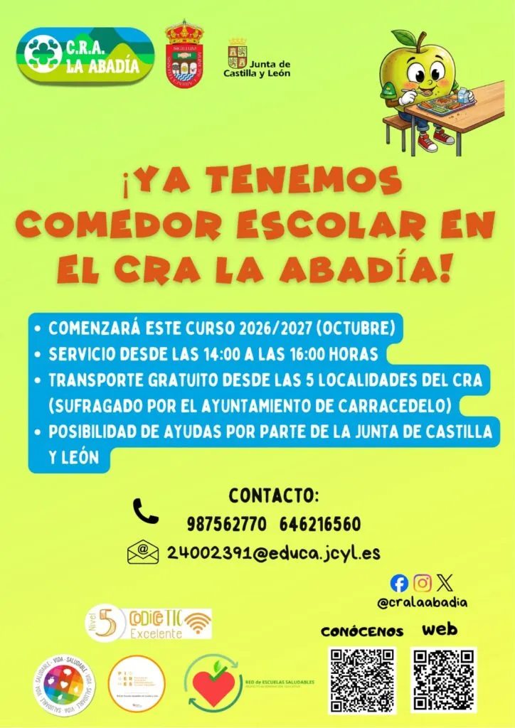 Abierta la inscripción para el comedor escolar del C.R.A. La Abadía en Carracedelo