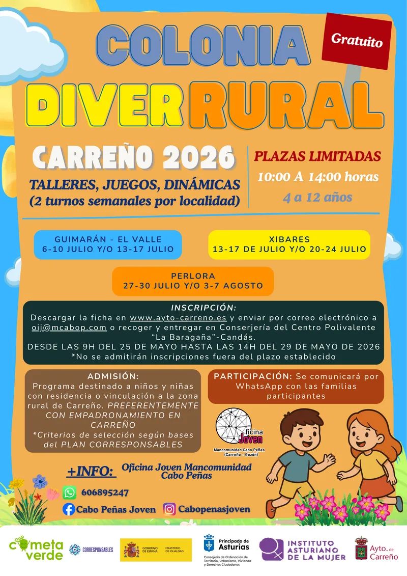 Carreño lanza la Colonia DiverRURAL 2026 para niños y niñas en verano