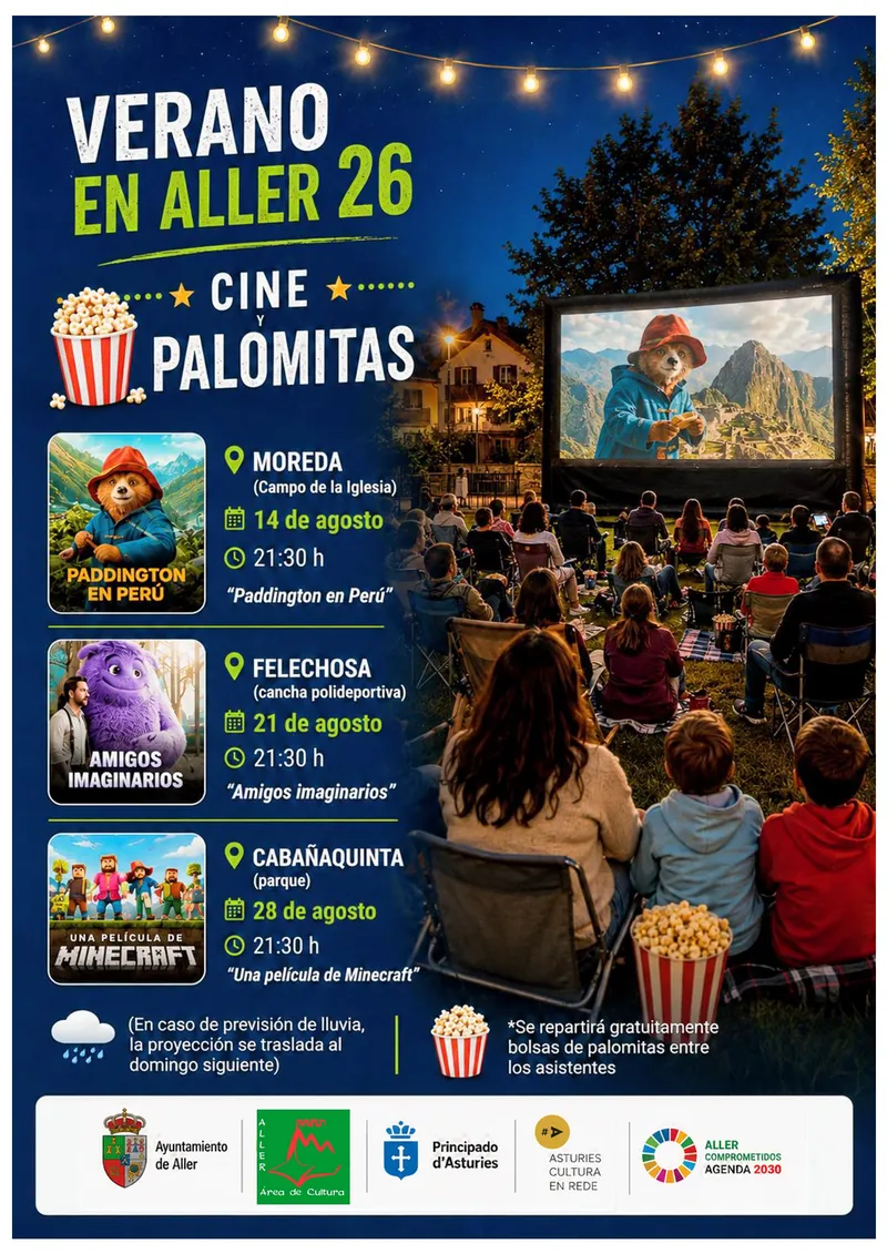 Aller proyectará películas de verano gratuitas con palomitas en agosto