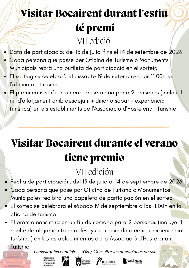 Bocairent premia las visitas turísticas de verano con un sorteo de experiencias