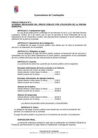Cantimpalos fija las tarifas de la piscina municipal para la temporada de verano