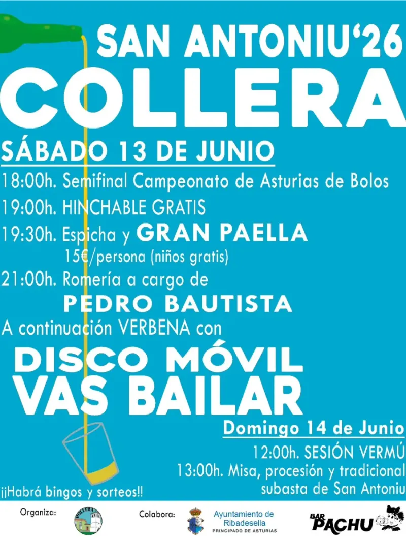 Collera celebra San Antoniu 2026 con bolos, paella y subasta