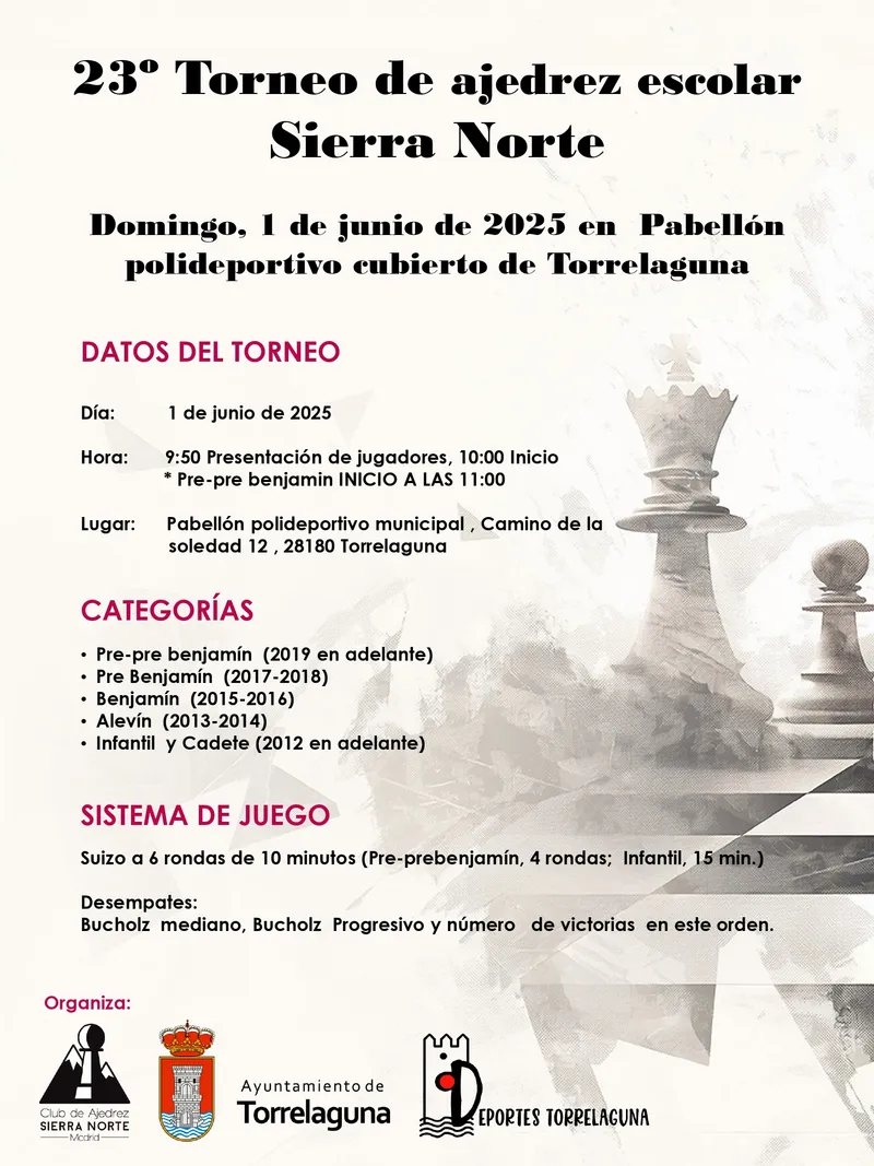 Torrelaguna se prepara para el XXIII Torneo de Ajedrez Escolar Sierra Norte