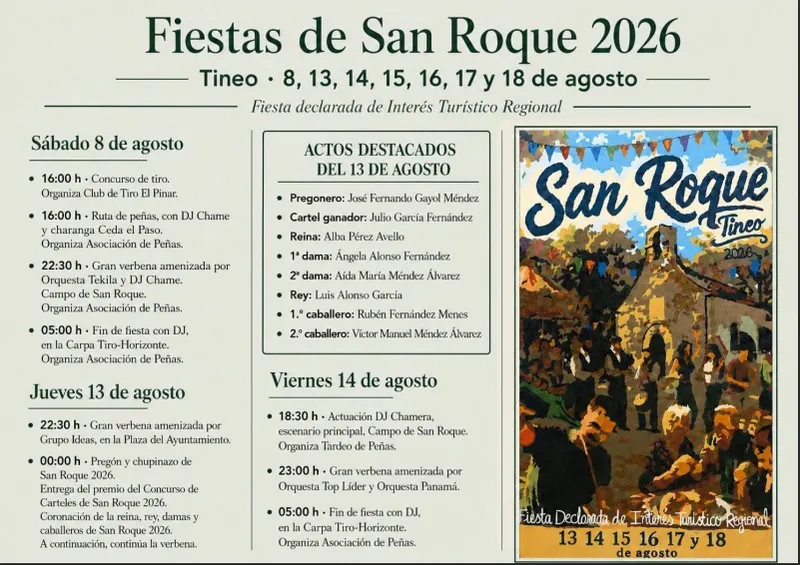 Tineo anuncia el programa de las Fiestas de San Roque 2026