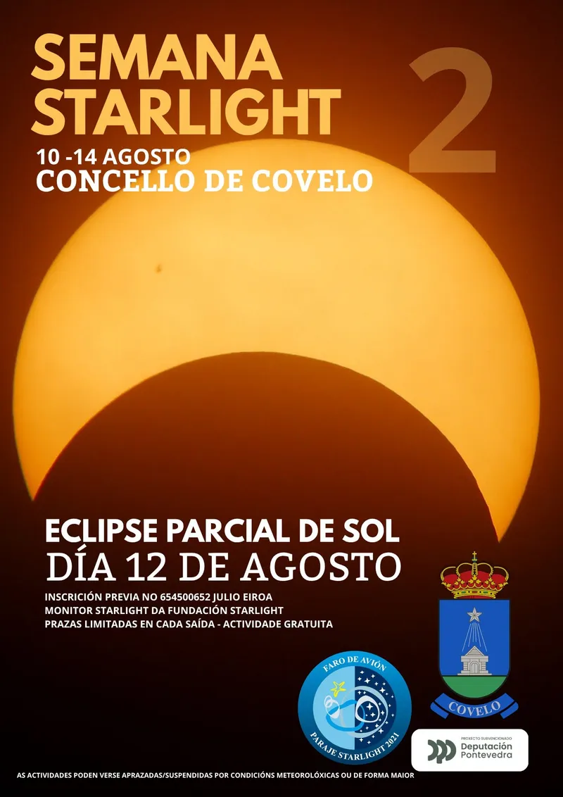 Covelo organiza una jornada de observación del eclipse parcial de Sol el 12 de agosto