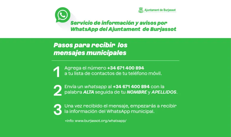 El canal de WhatsApp de Burjassot supera los 4.000 suscriptores