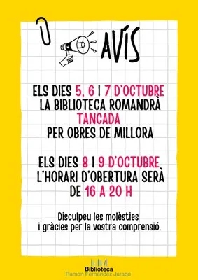 La Biblioteca Ramon Fernàndez Jurado de Castelldefels cierra por obras del 5 al 7 de octubre