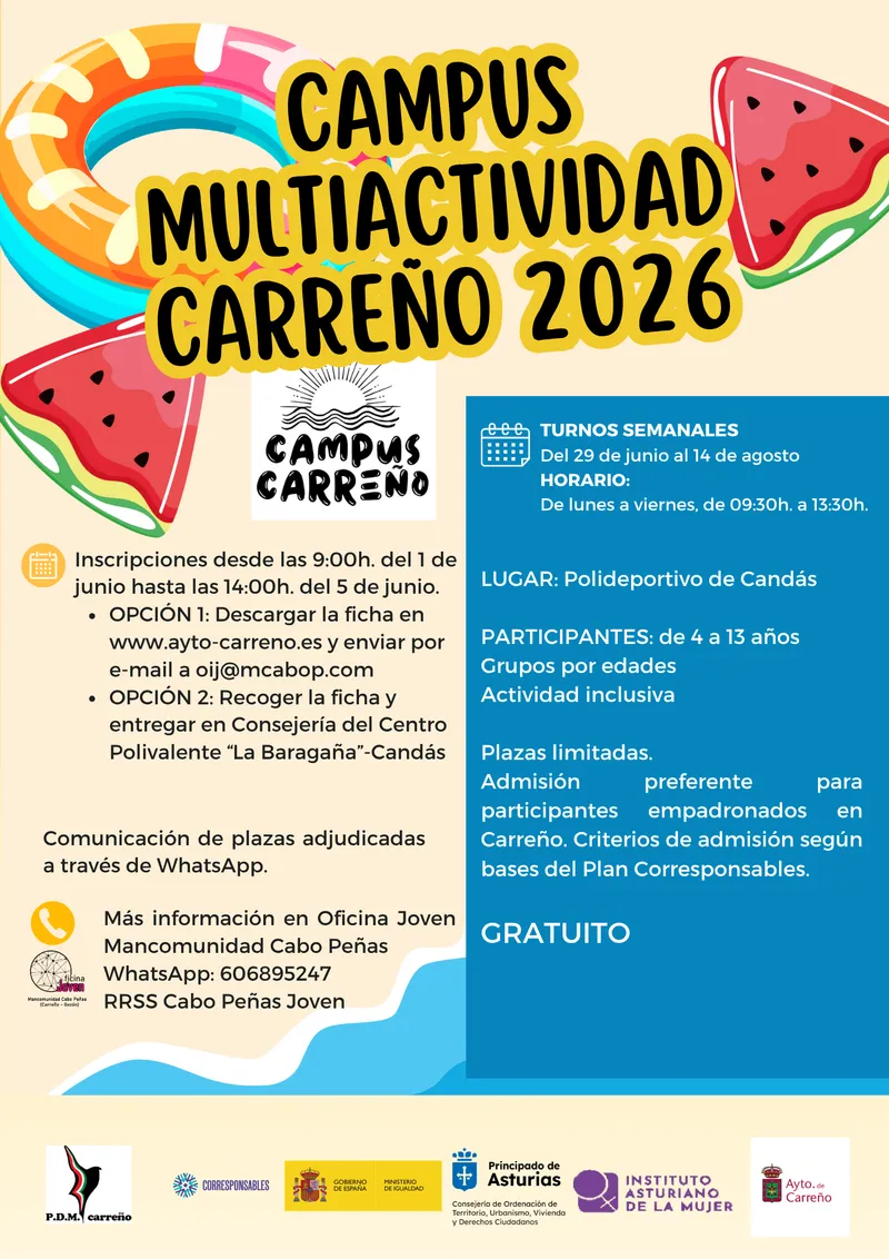 Carreño lanza el Campus Multiactividad 2026 gratuito para niños y jóvenes