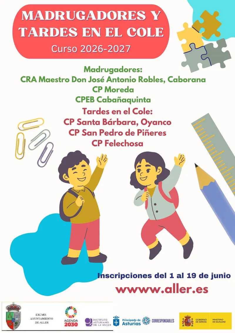 Aller abre el plazo para el programa Madrugadores y Tardes en el Cole 2026/2027