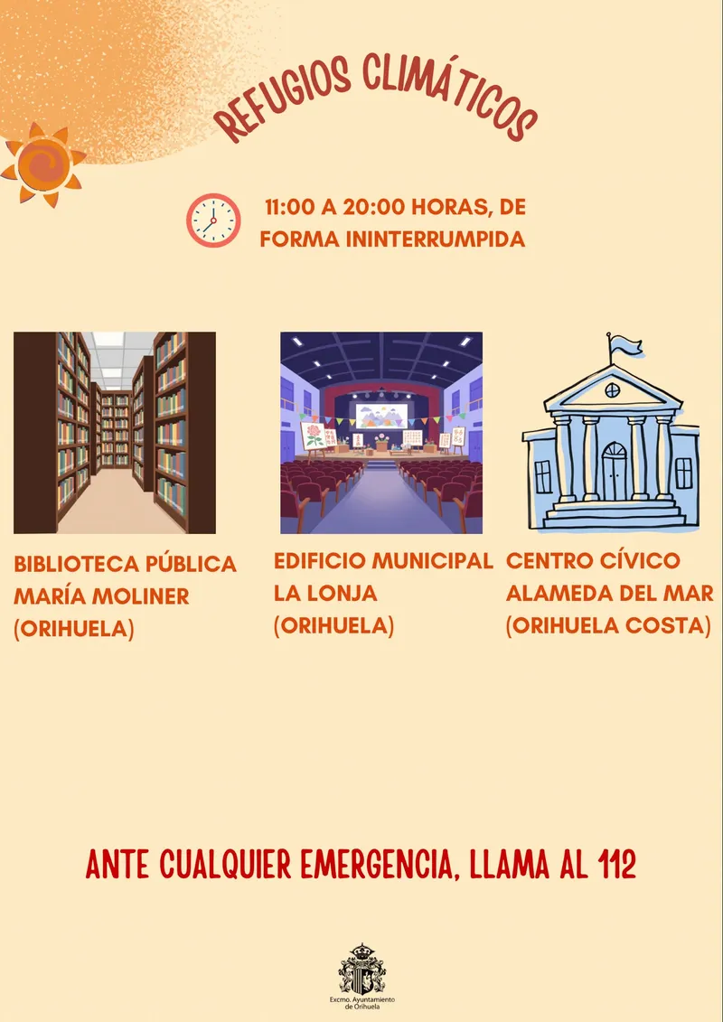 Orihuela habilita refugios climáticos ante el aviso rojo por calor extremo