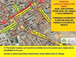 Ocaña inicia obras en la Avenida José Antonio con cortes de tráfico y desvíos