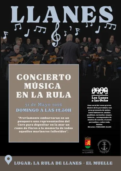 Concierto marinero en la Rula de Llanes con ofrenda floral en el Cantábrico