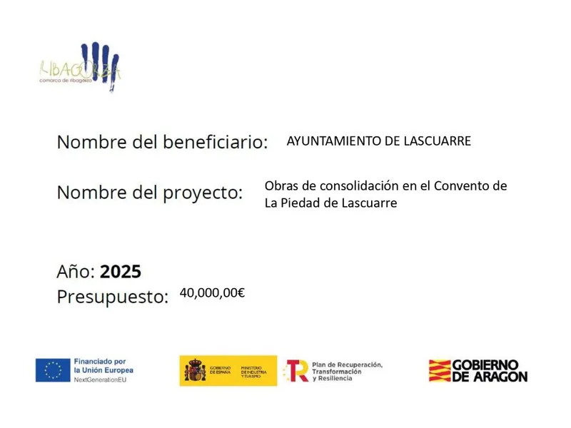 Lascuarre recibe 40.000 euros para la consolidación del Convento Trinitario