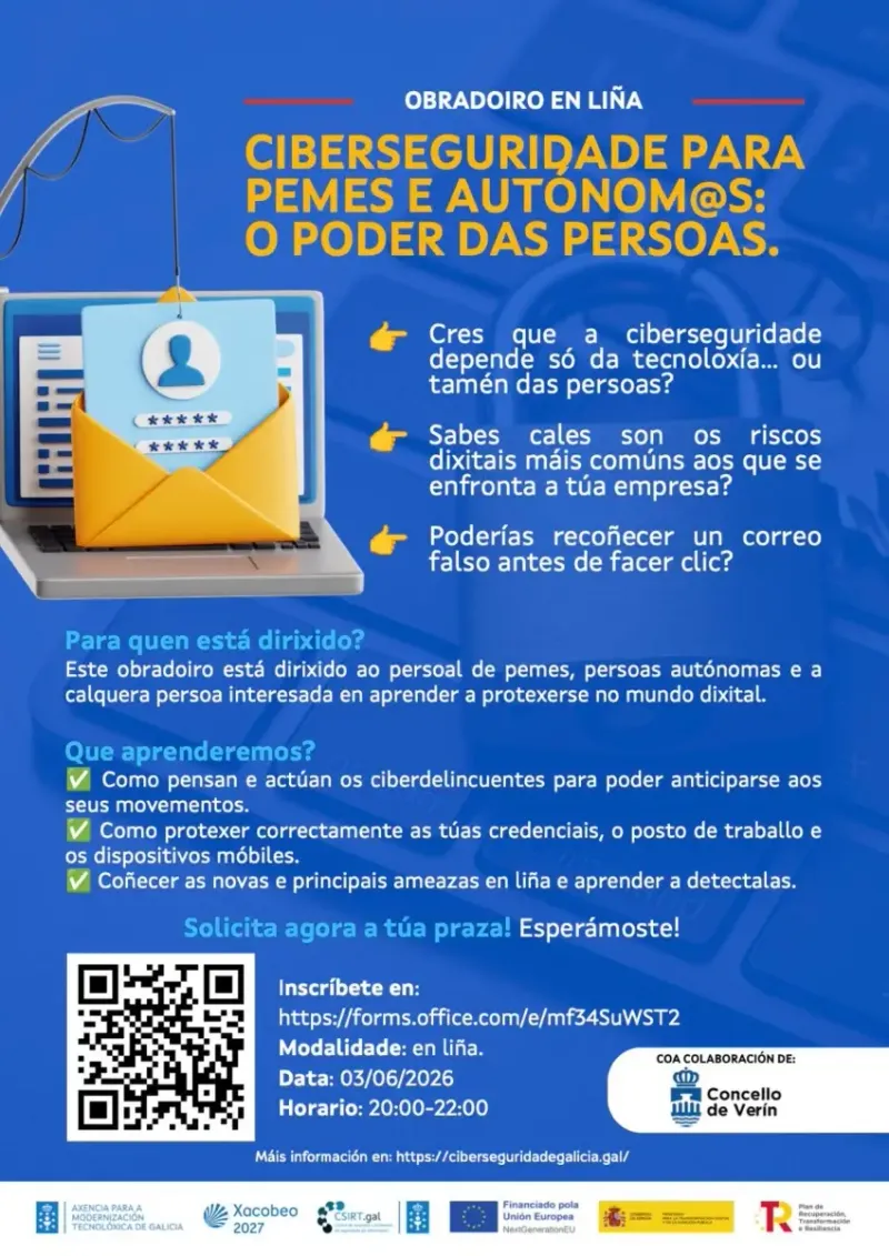 Verín impulsa la ciberseguridad en pymes y autónomos con un taller online gratuito