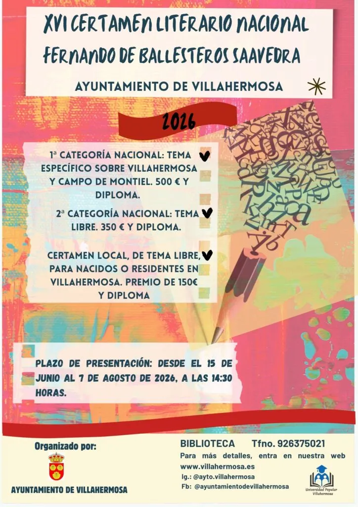 Villahermosa convoca el XVI Certamen Literario Fernando de Ballesteros Saavedra