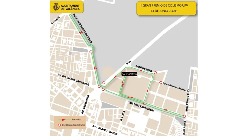 Cortes de tráfico y desvíos por el II Gran Premio de Ciclismo de la UPV este domingo en València