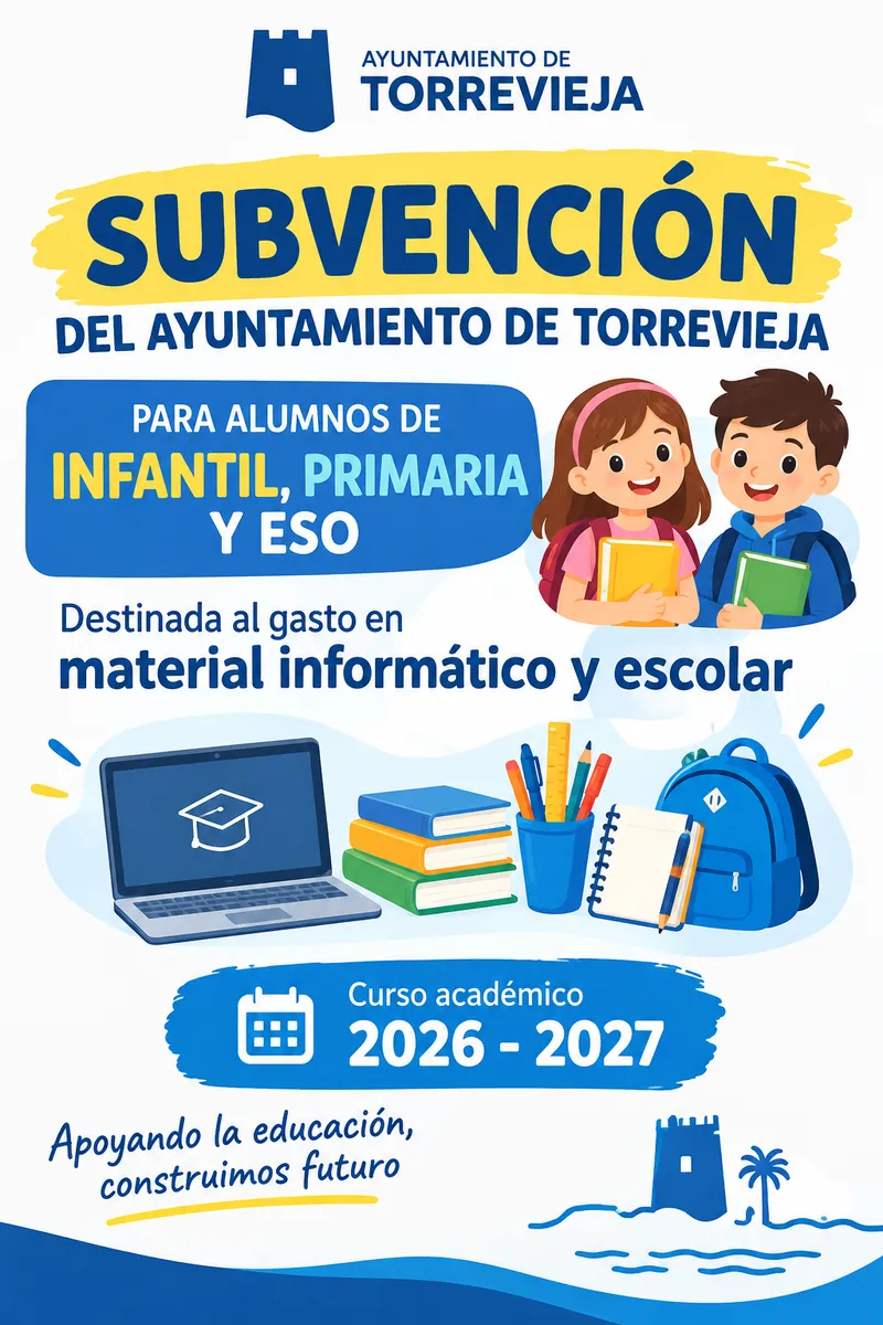 Próxima apertura de plazo para subvención de material escolar en Torrevieja