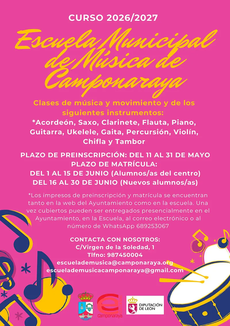 Camponaraya abre el plazo de preinscripción para su Escuela de Música 2026-2027