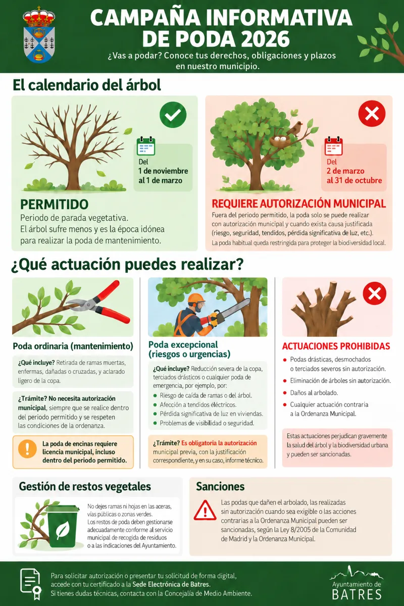 Batres recuerda los plazos y normativas para la poda de árboles en el municipio
