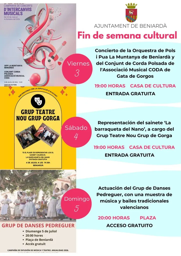 Beniardà celebra un fin de semana de actividades culturales del 3 al 5 de julio