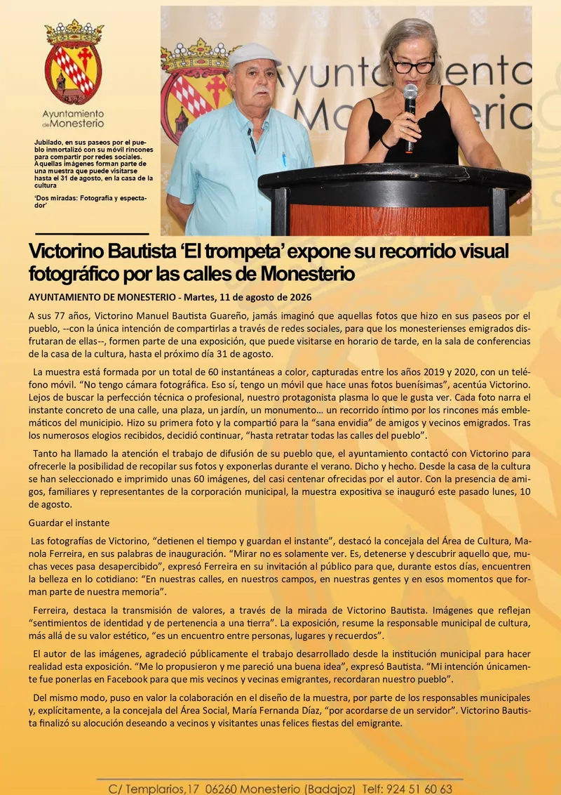 Victorino Bautista inaugura su exposición fotográfica en Monesterio