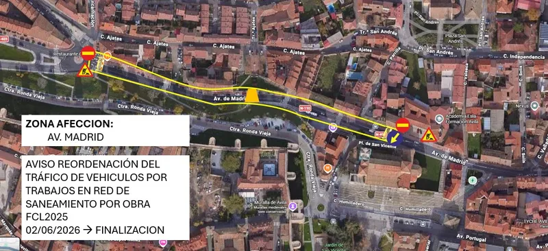 Ávila: Corte de tráfico en Avenida de Madrid por obras de saneamiento