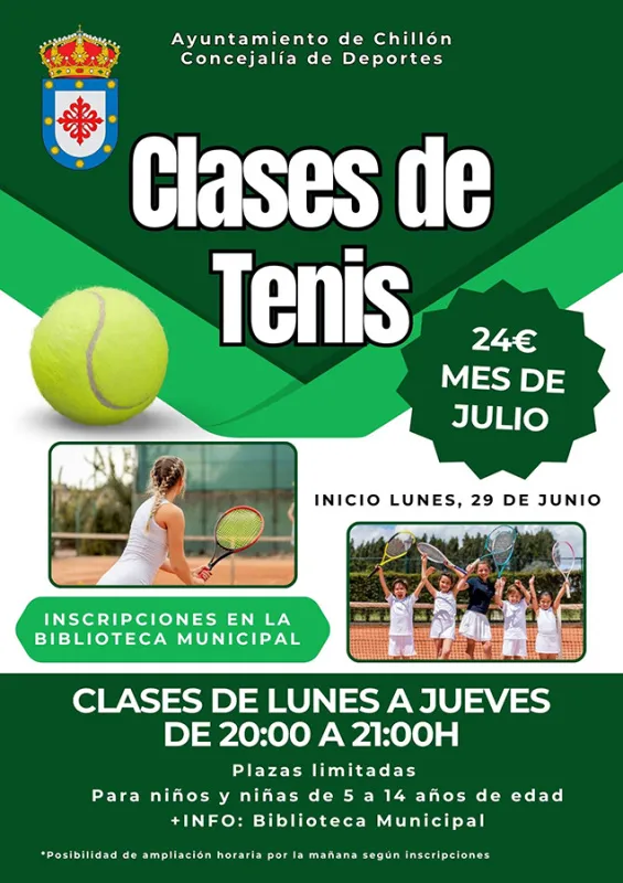 Chillón organiza clases de tenis de verano para niños y jóvenes en julio