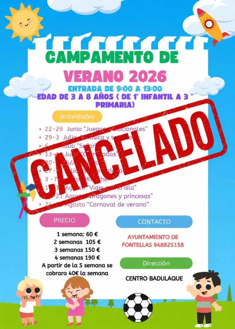 Cancelado el Campamento de Verano 2026 en Fontellas por falta de inscripciones