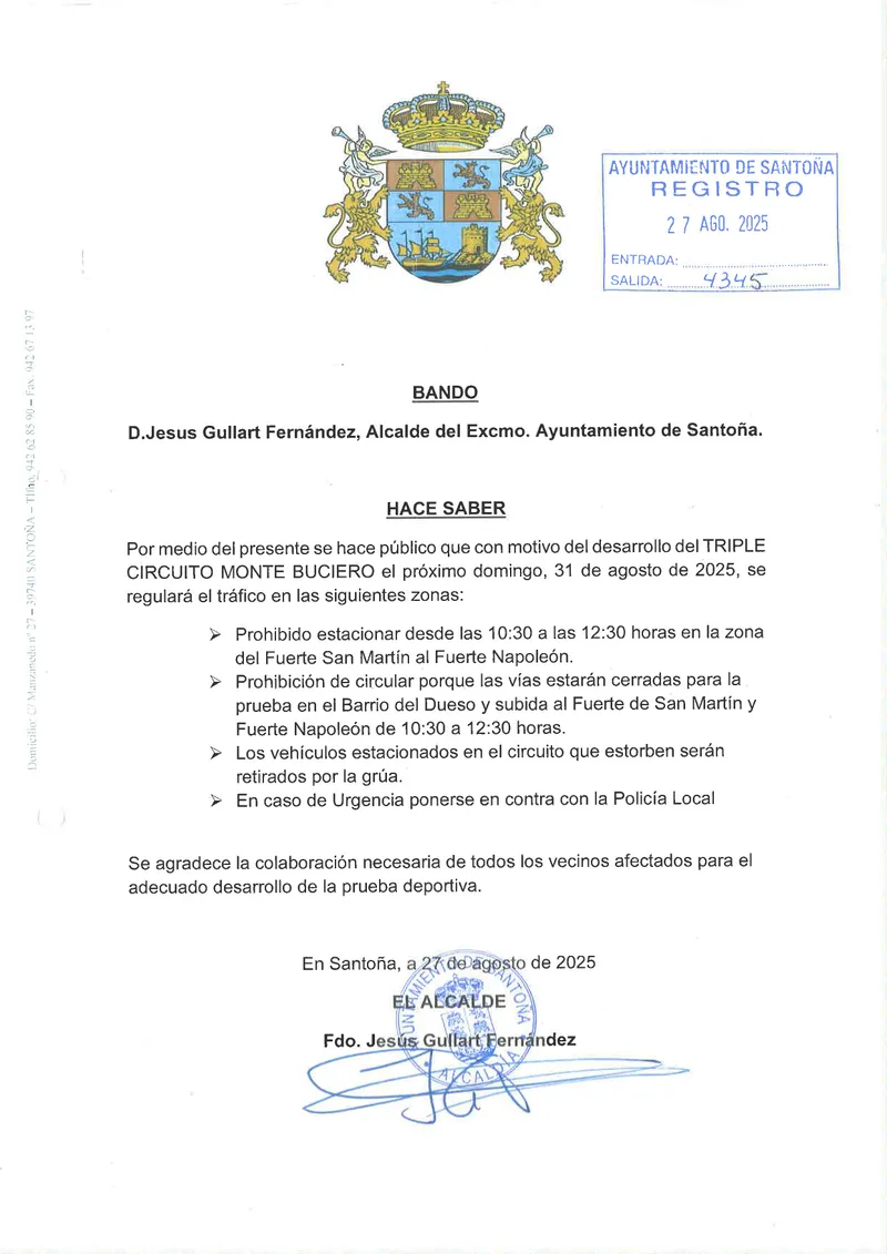 Santoña: Restricciones de tráfico por el Triple Circuito Monte Buciero el 31 de agosto