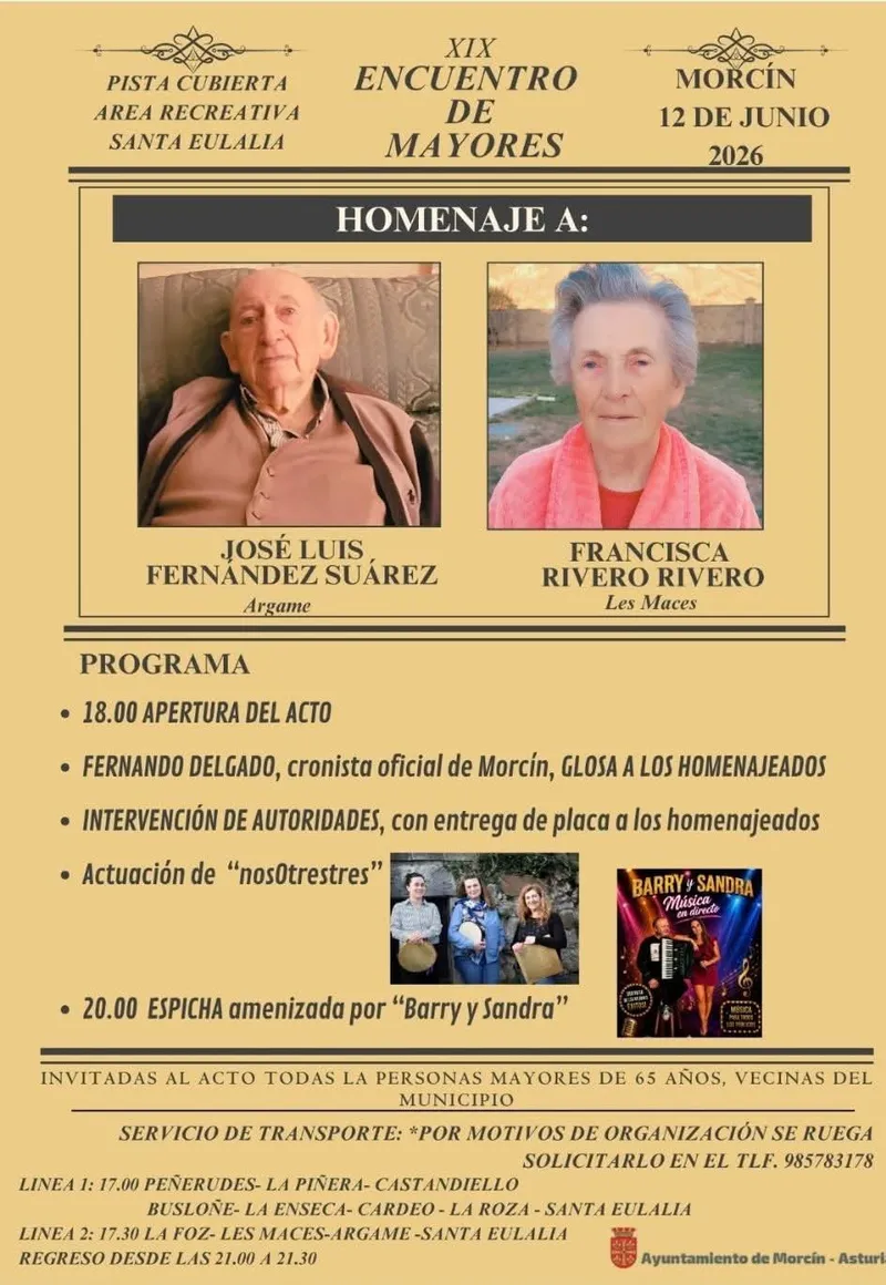 Morcín celebra el XIX Encuentro de Mayores con homenaje y transporte gratuito
