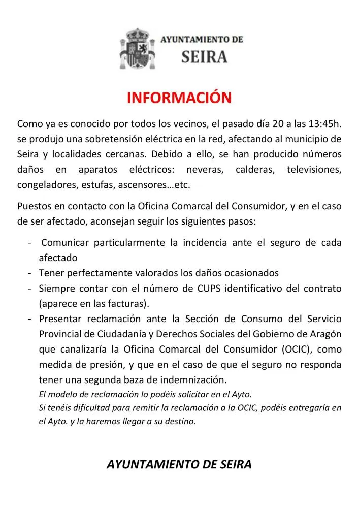 Aviso por sobretensión eléctrica en la red el 20 de mayo