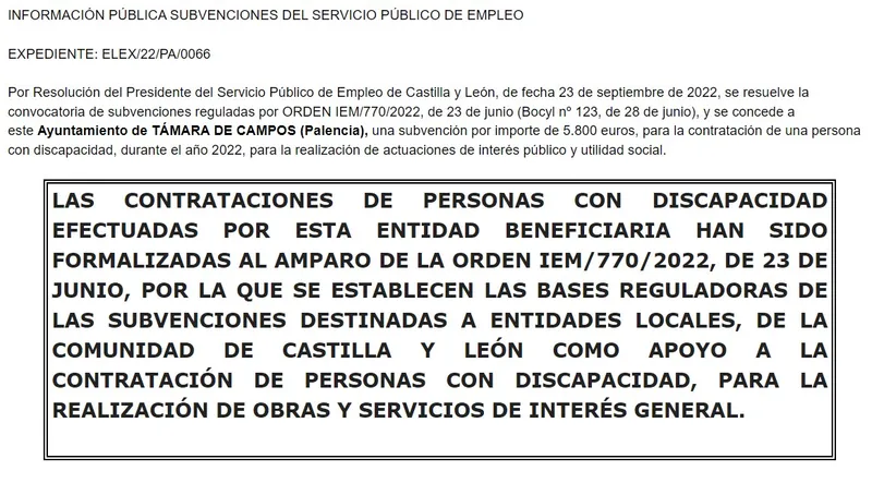 Ayudas para la contratación de personas con discapacidad en Támara de Campos