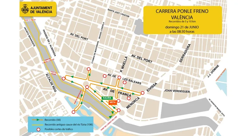 València se prepara para la Carrera Ponle Freno con cortes de tráfico y desvíos de EMT
