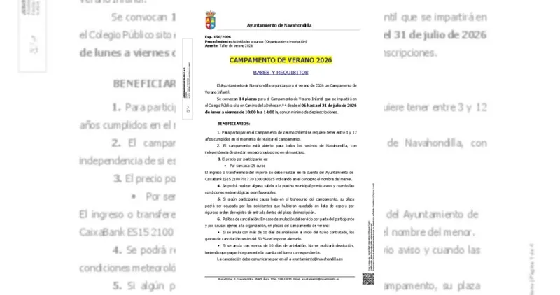Navahondilla abre inscripciones para su Campamento de Verano Infantil 2026