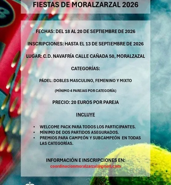 Moralzarzal abre inscripciones para su Torneo de Pádel de Fiestas Patronales