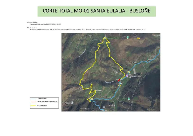 Corte total en la carretera MO-1 de Morcín por obras del Principado del 10 al 21 de agosto