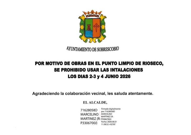 Corte temporal del Punto Limpio de Rioseco por obras